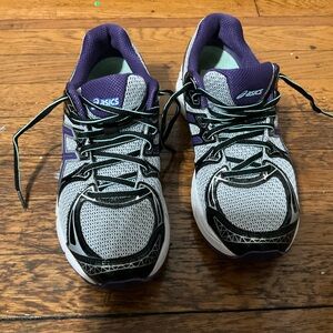 ASICS white, gray and purple sneakers #running